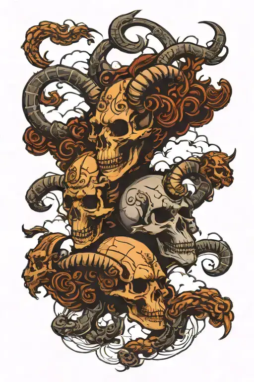 Skulls Clouds With Capricorn Zodiac Signs Merged Together