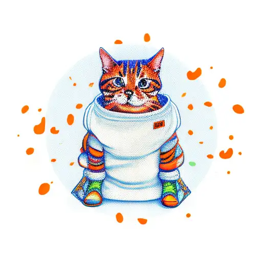 An Orange Cat With A Human Face Wearing Socks And Sandals