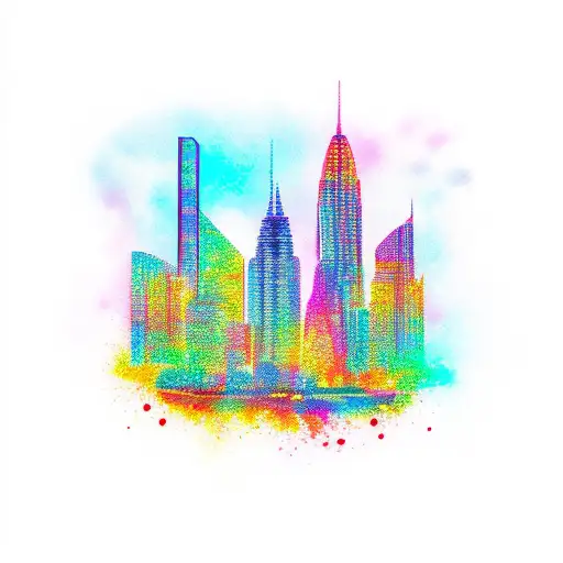 A Vibrant Cityscape With Colorful Buildings And A Beautiful Sunset In The Background