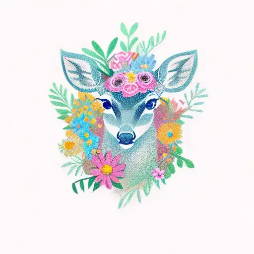 Deer With Flowers In Neotraditional