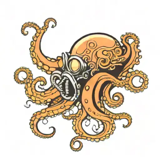 Octopus In An Old Diver Helmet Adorned