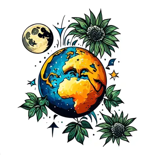 Psychidelic Earth And Moon