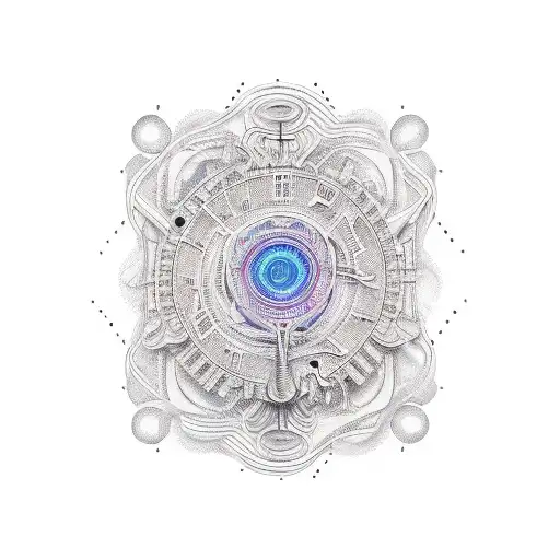 An Intricate Machine-inspired Tattoo Design Incorporating Musical Notes And Guitar Strings