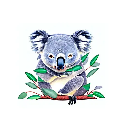 A Koala Sleeping On A Eucalyptus Tree