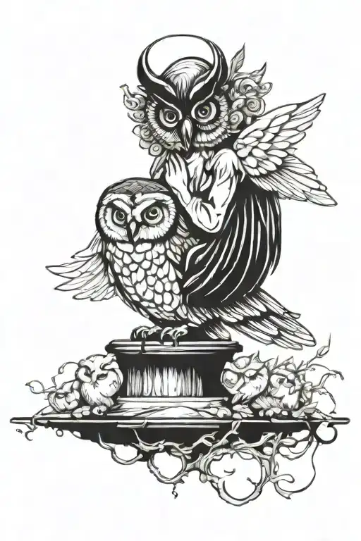Angel And Owl Perched On Top