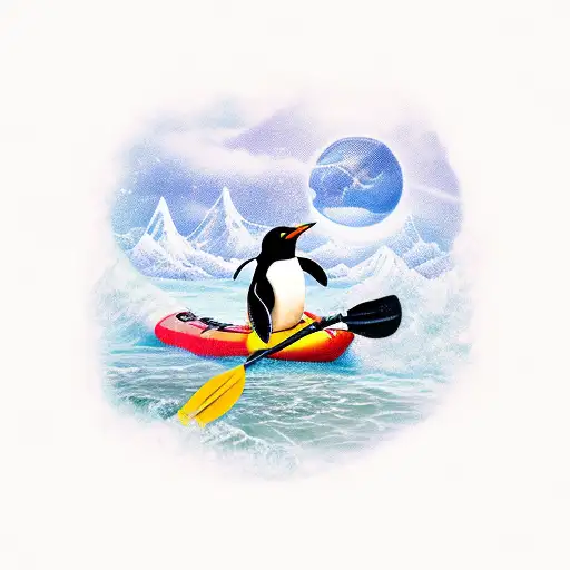 Penguin Riding In A Whitewater Kayak