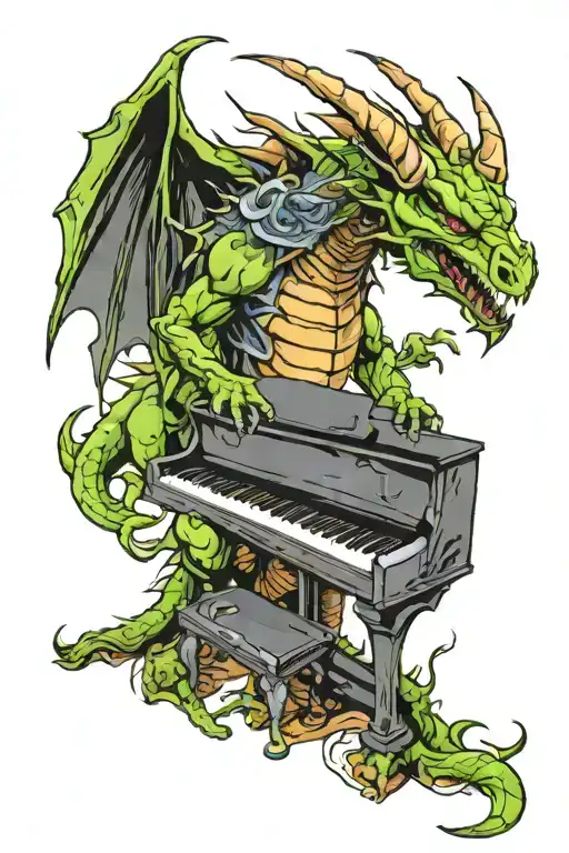 Dragon Playing Piano Is Space Surrounded
