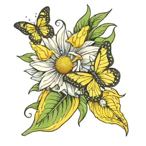 Daisy And Yellow Butterfly
