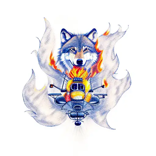 A Wolf Riding Helicopter In To Flames
