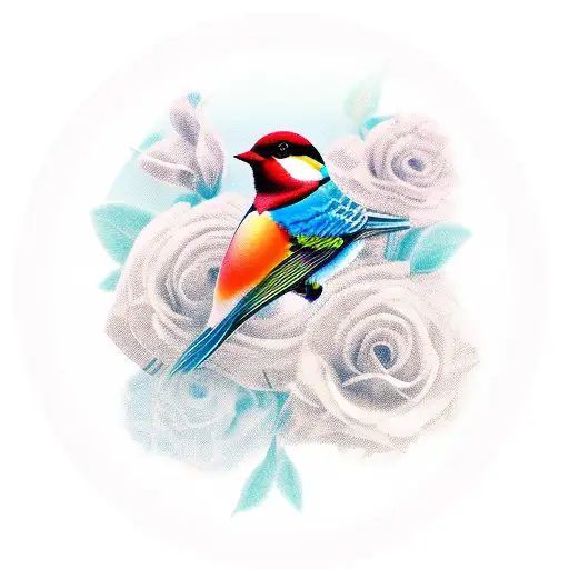 Bird On Flower With Stems