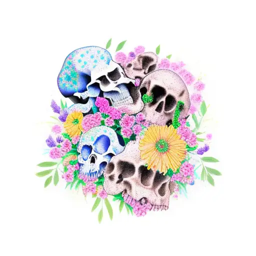 Broken Skull In Flowers
