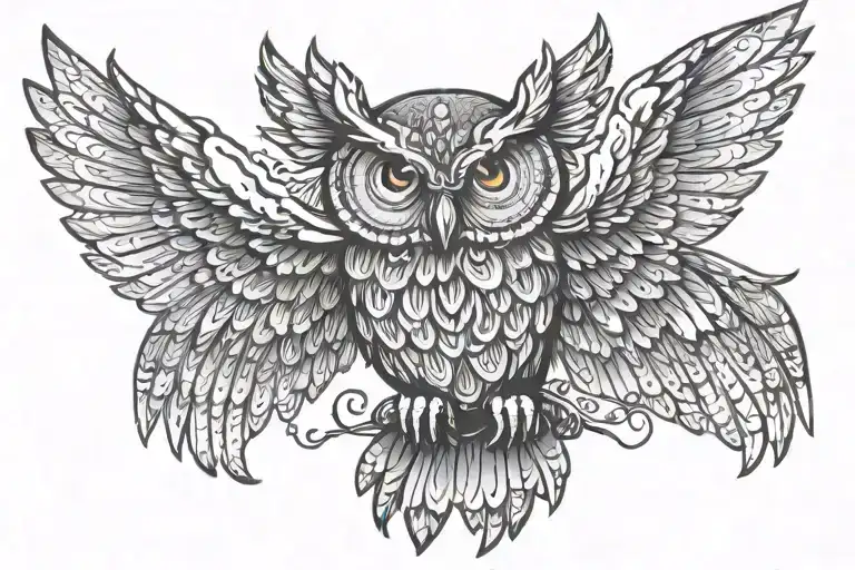 Owl With Wings Spread Wings Spread Wide