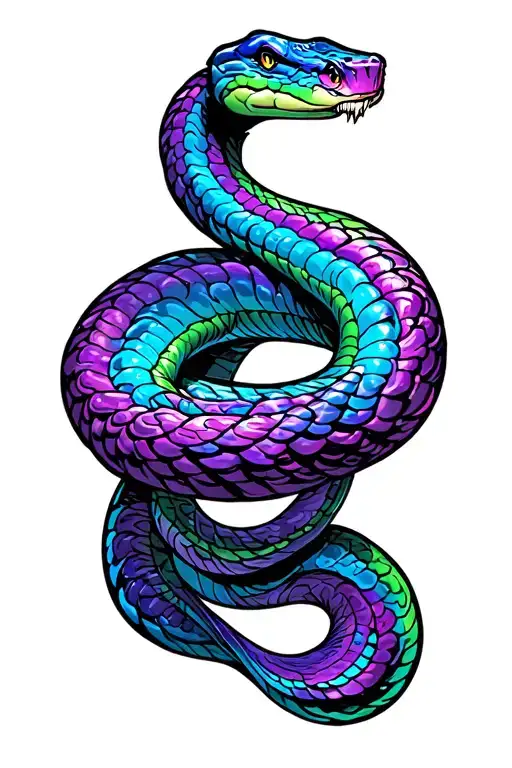 Multichromatic Purple Blue And Green Snake Wrapped Around Arm