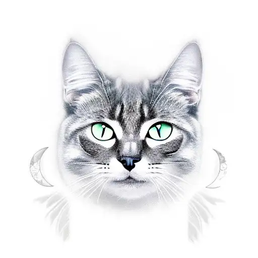 Black Cat With A White Spot On Its Chest Sitting On A Branch With A Full Moon In The Background