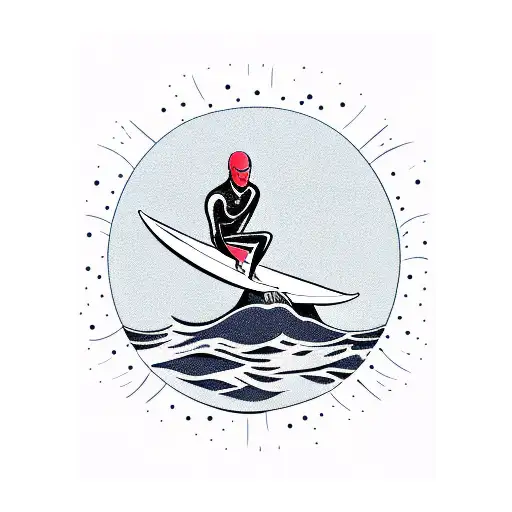 Surfer On Calm Water With Sun