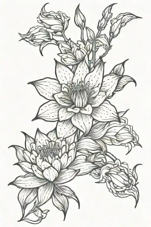 Larkspurs And One Water Lily Intertwined