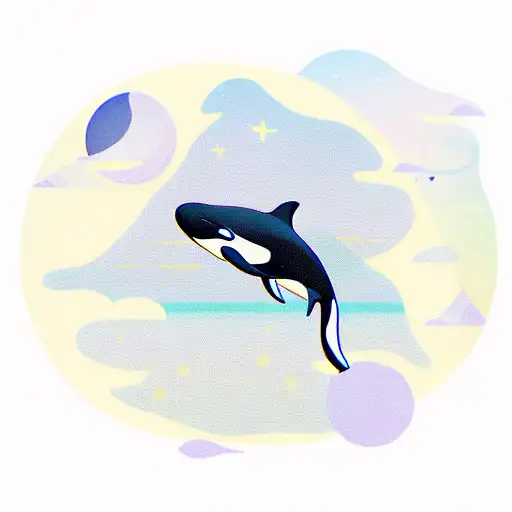 Killer Whale Tail In The Sea Under The Moon