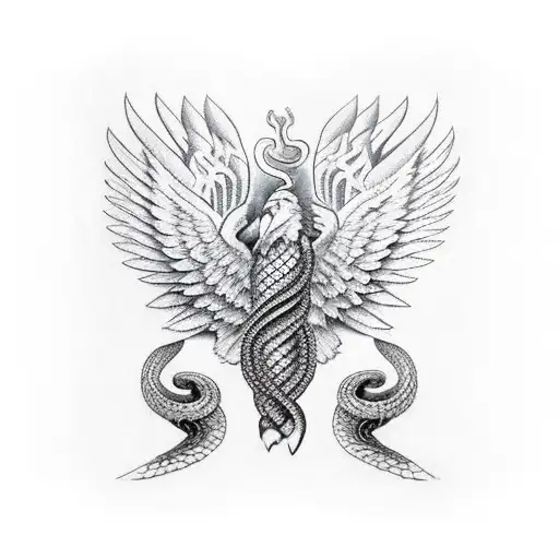 Eagle Spread Wings And Snake