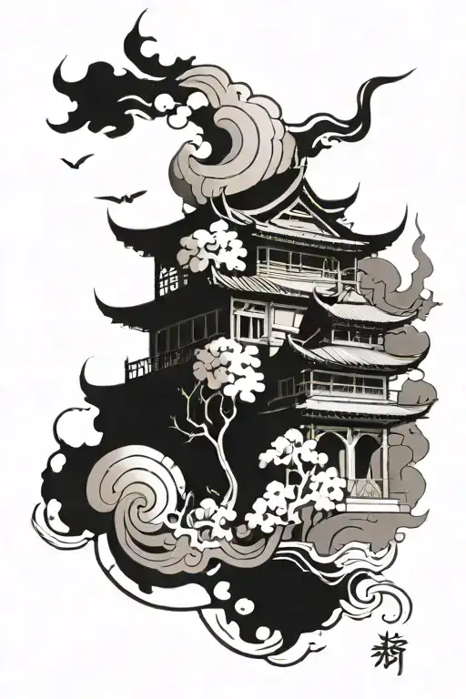 Incorporate Elements Of Asian Architecture And Symbolism Into A Tattoo Design