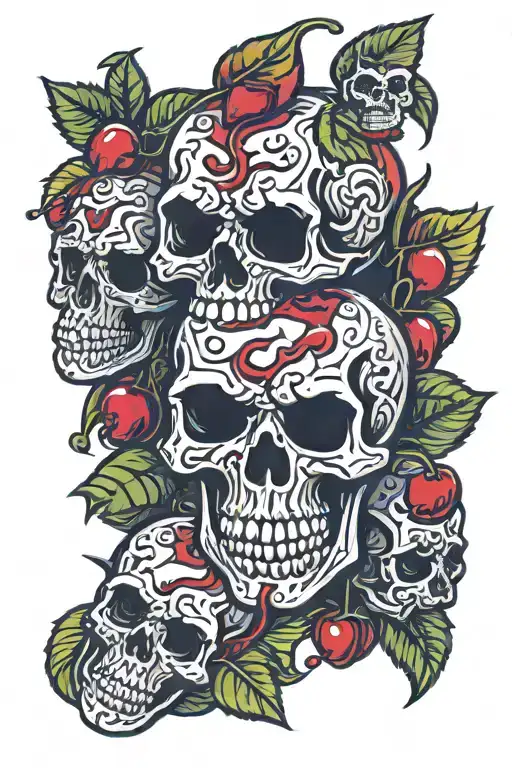 Vine Of Red Cherry Skulls