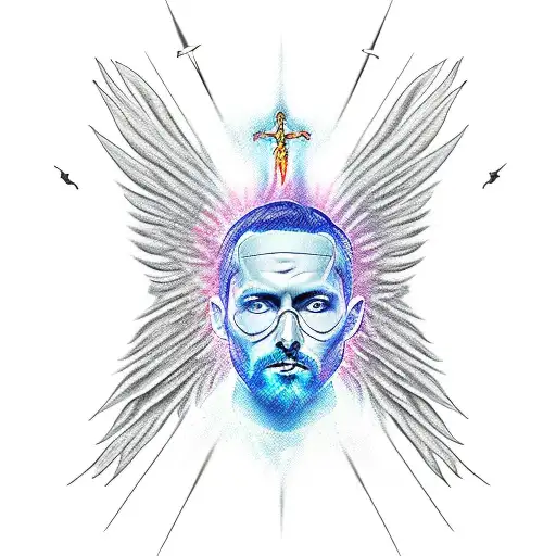 Ascendend Man With Wings In Heaven Fighting A Battle Against His Own Demons