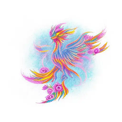 A Dancing Phoenix Surrounded By Flowers