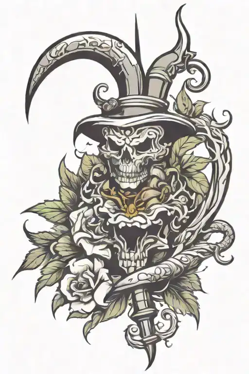 Poisoned Dagger With Viper And Flowers