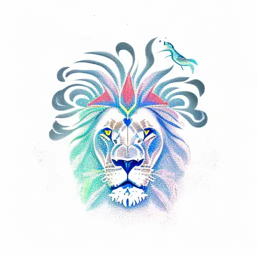 Lion In Background With White Doves Plus A Wave Underneath With A Fish Under The Wave And A Crab Tattoo