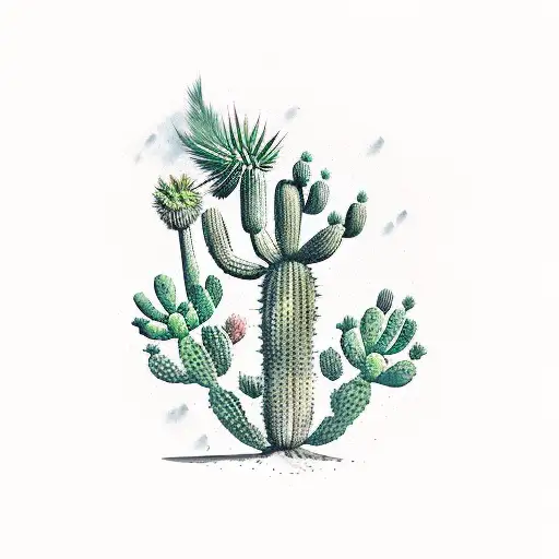 Roadrunner With Cactus And Palm Tree