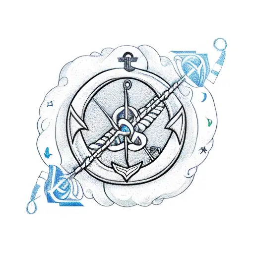 Moon And Cancer Zodiac And Anchor And Symbol For Sister And Swirly Leaves