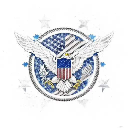 American Flag With Eagle And Police