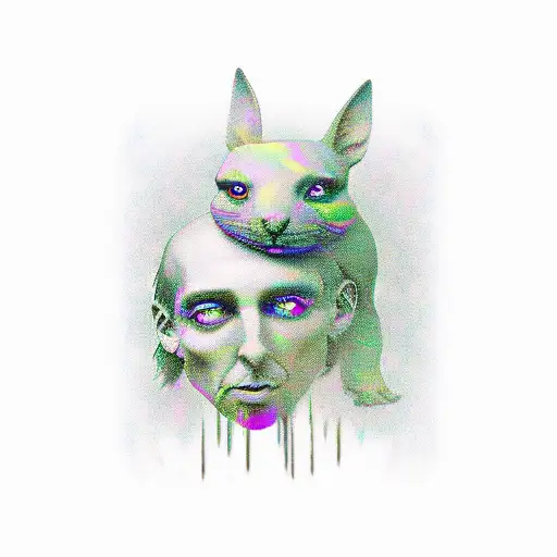 A Psychedelic Scene Of Alice In Wonderland Surrounded By Magical Mushrooms And Pink Floyd References