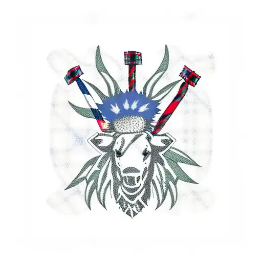 Tartan With Scottish Flag And Thistle