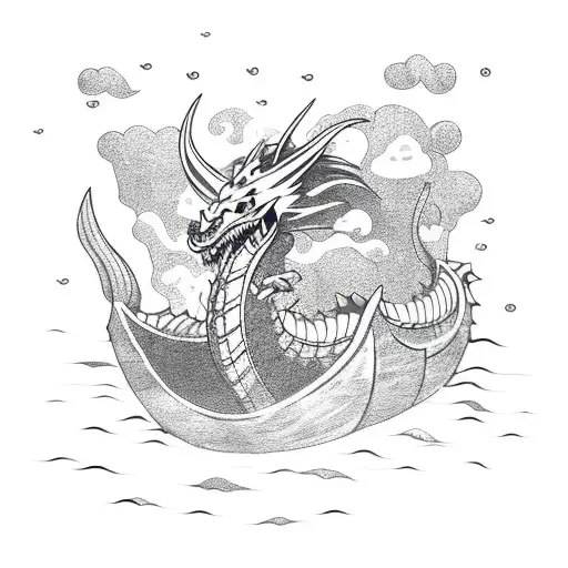 A Fierce Dragon Battling A Viking Ship In A Stormy Sea