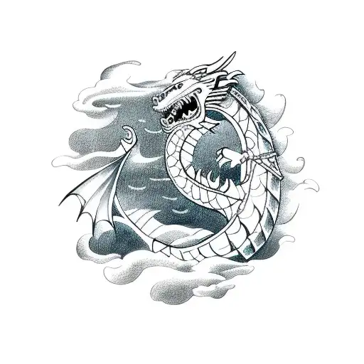 A Fierce Dragon Battling A Viking Ship In A Stormy Sea