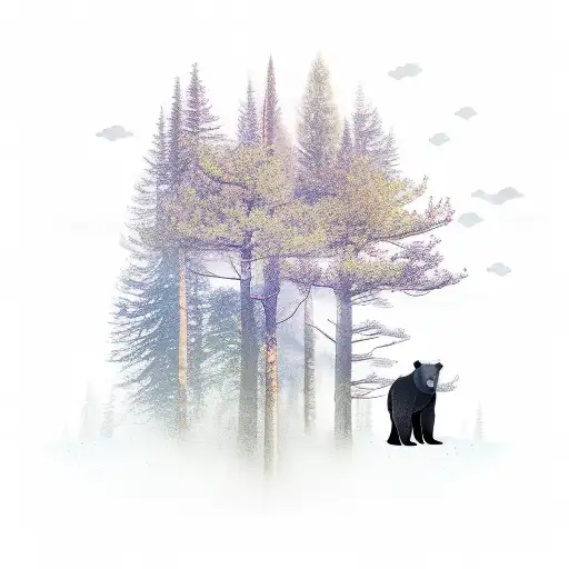 Smoky Mountain Scene With A Tree And A Bear