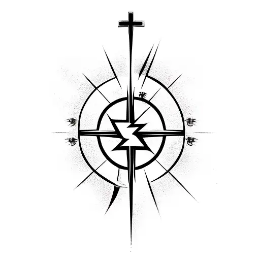 Christian Cross With A Big Lightning Bolt Going Through Veins