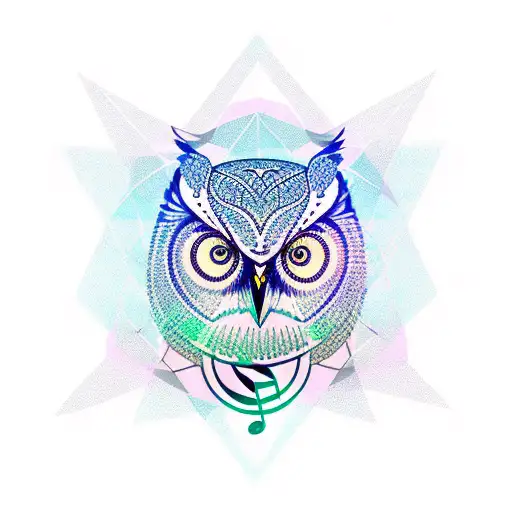 A Geometric Tattoo Of Musical Notes Forming The Shape Of An Owl
