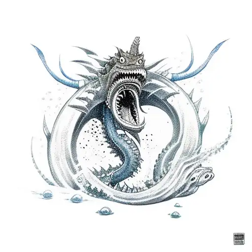 Samurai Battling A Sea Monster