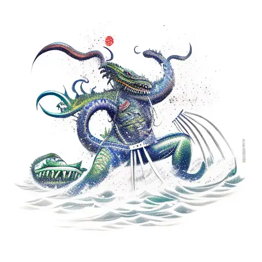 Samurai Battling A Sea Monster