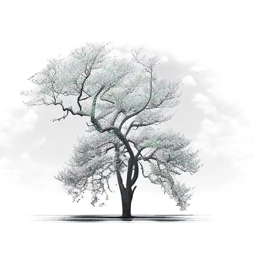 A Majestic Tree Growing Out Of A Peaceful Lake Surrounded By Rolling Hills