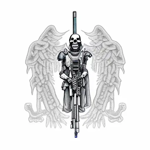 Grim Reaper Wearing Tactical Vest Holding Prc-152 In Cementary