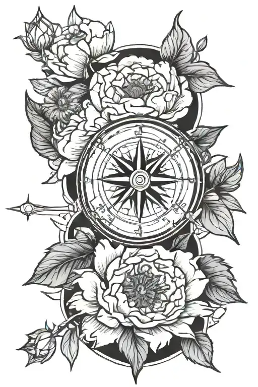 Compass And Peonies Flower