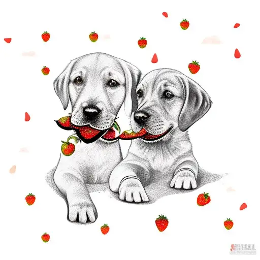 Golden Lab Biting Strawberry On Beach