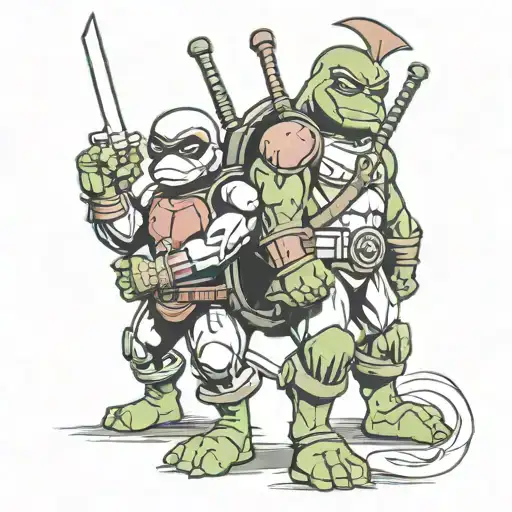Raphael Ninja Turtle And Deadpool