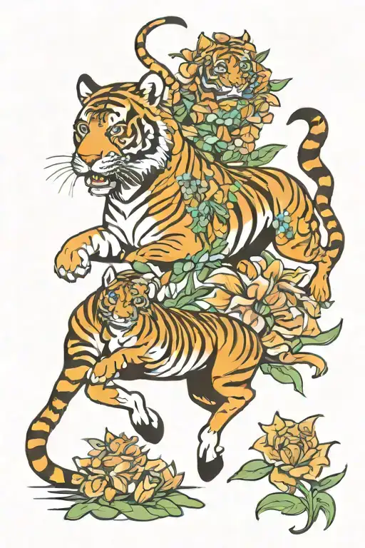 Lilly Flower With Tiger & Horse Jumping
