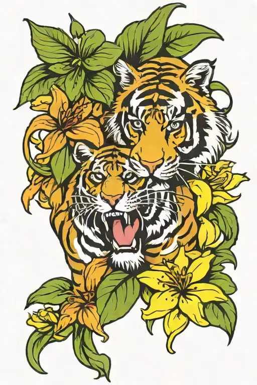 Lilly Flower With A Tiger And A Horse
