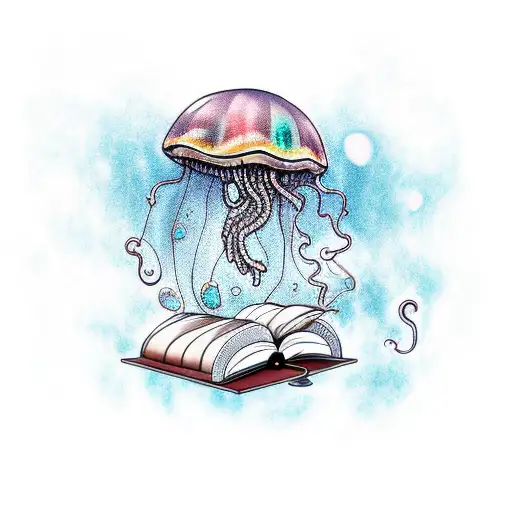 An Imaginative Tattoo Of A Jellyfish Reading A Book Underwater
