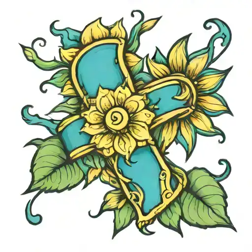 Sunflowe With Teal Cervicl Cancer Ribbon Wrapped