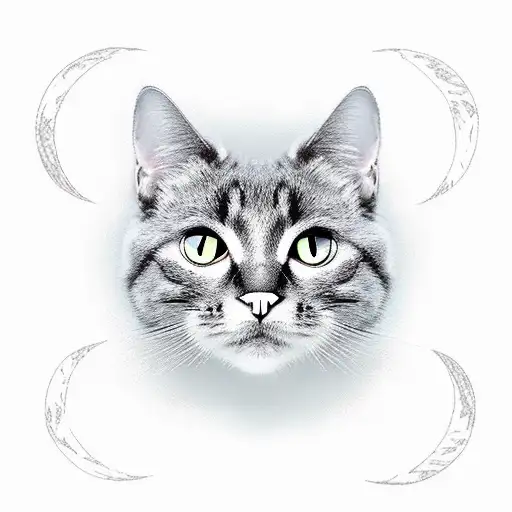 Black Cat With A White Spot On Its Chest Sitting On A Branch With A Full Moon In The Background